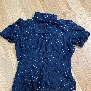 Ralph Lauren women's size 12 blouse navy polka dot